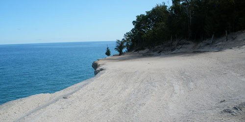 view of a 'beach' that is 70 ft above the water level