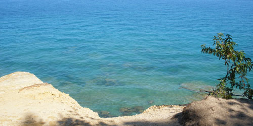 view of lake superior from a 'beach' that is 70 ft above the water level