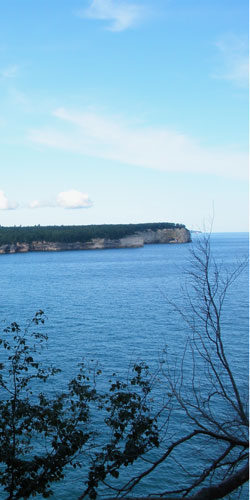 a view of a calm lake superior